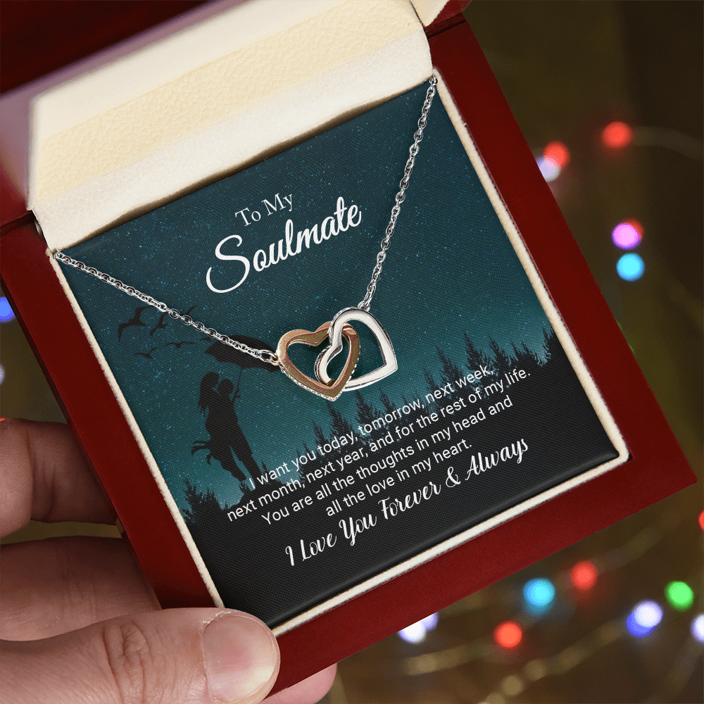 To My Soulmate - I Love You Forever; Interlocking Hearts Necklace Set (Love Under the Umbrella)