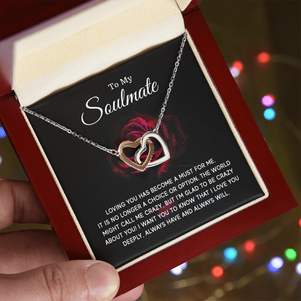 To My Soulmate - Interlocking Hearts Necklace Set (Red Rose)